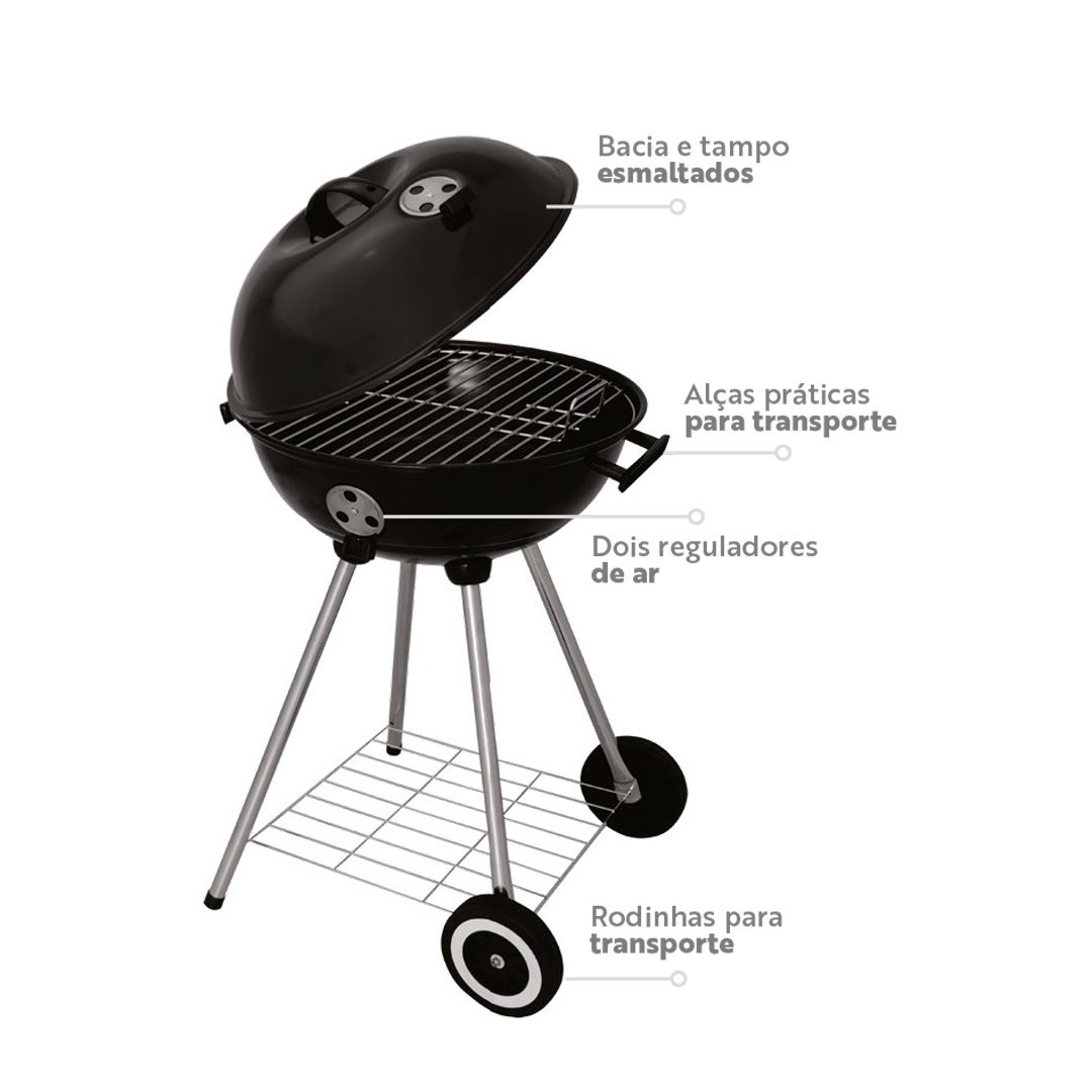Churrasqueira Portátil Redonda com Tampa e Rodinhas (Estilo Kettle) – 1